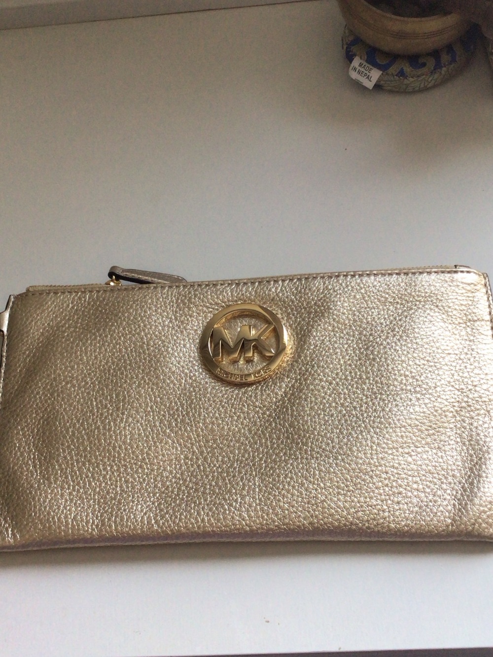 Michael Kors Metallic Gold Leather Wristlet Clutch - Picture 1 of 4